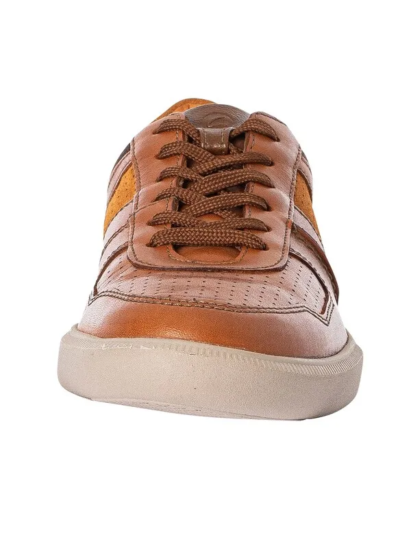 Clarks Cambro Race Leather Trainers - Dark Tan