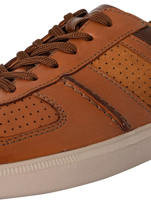 Clarks Cambro Race Leather Trainers - Dark Tan