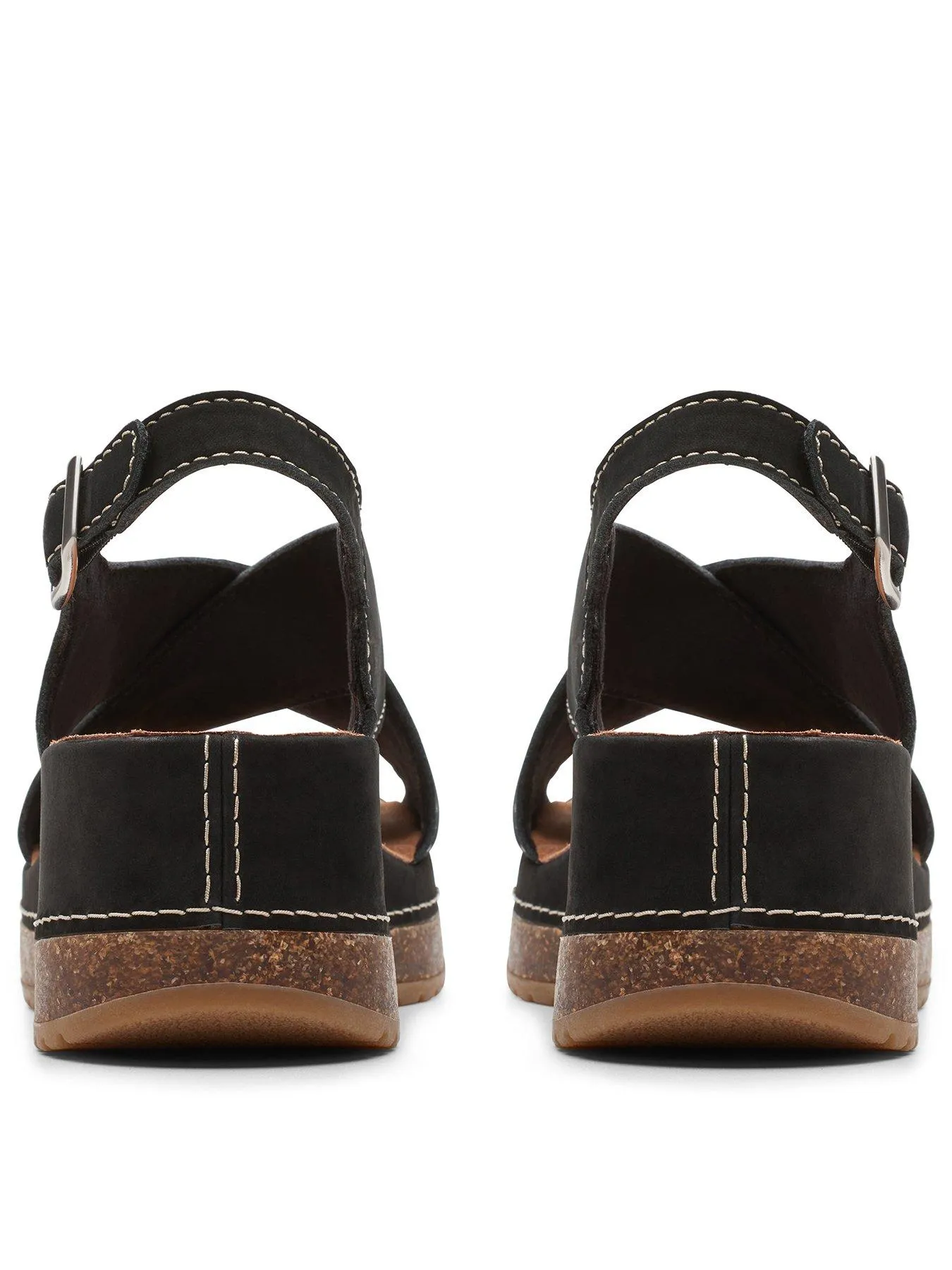 Clarks Kassanda Step Cross Front Nubuck Wedged Sandals - Black