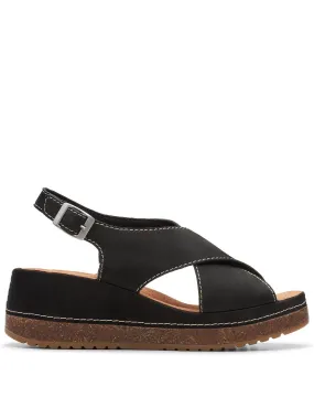 Clarks Kassanda Step Cross Front Nubuck Wedged Sandals - Black