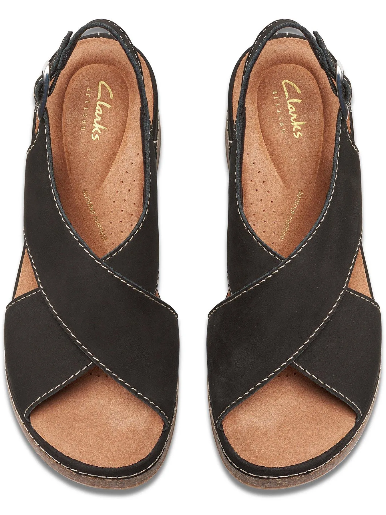 Clarks Kassanda Step Cross Front Nubuck Wedged Sandals - Black