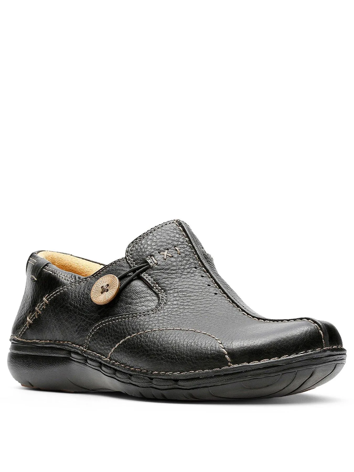 Clarks Un Loop Flat Leather Shoe - Black