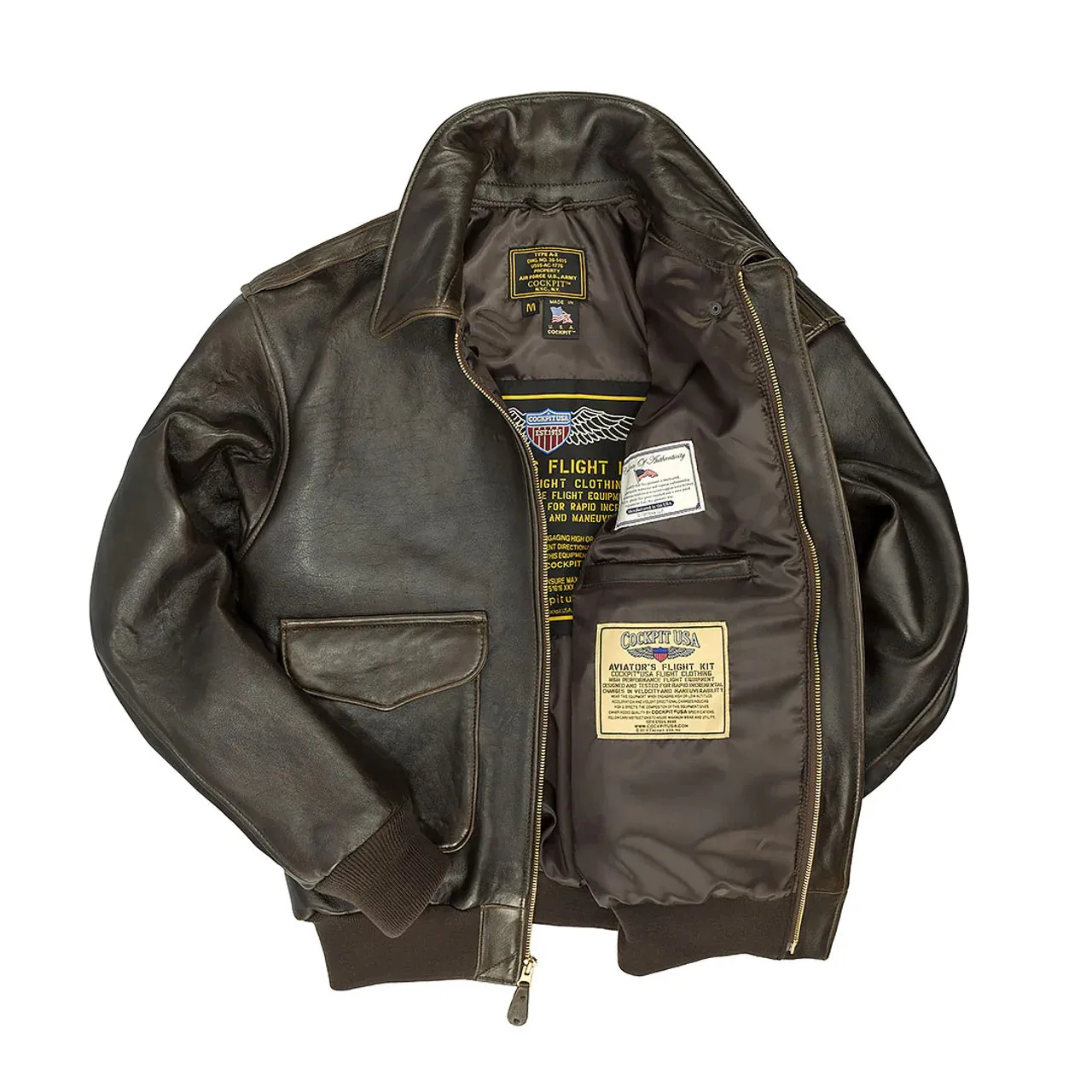 Cockpit USA "100 Mission" A-2 Pilot’s Jacket Brown USA Made