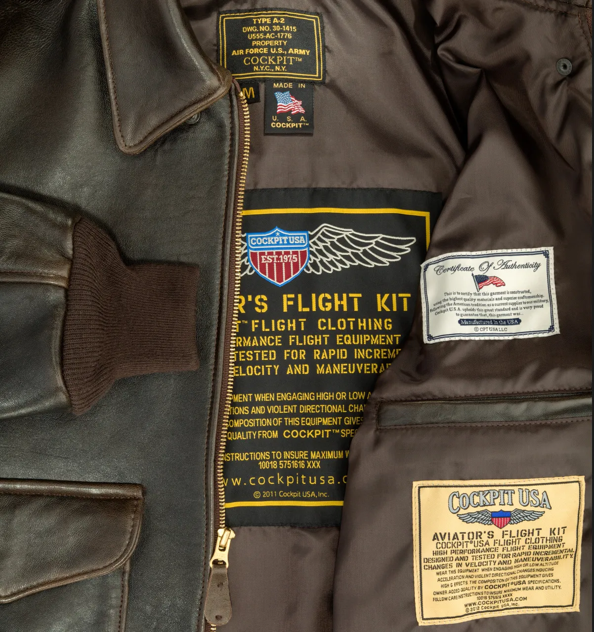 Cockpit USA "100 Mission" A-2 Pilot’s Jacket Brown USA Made