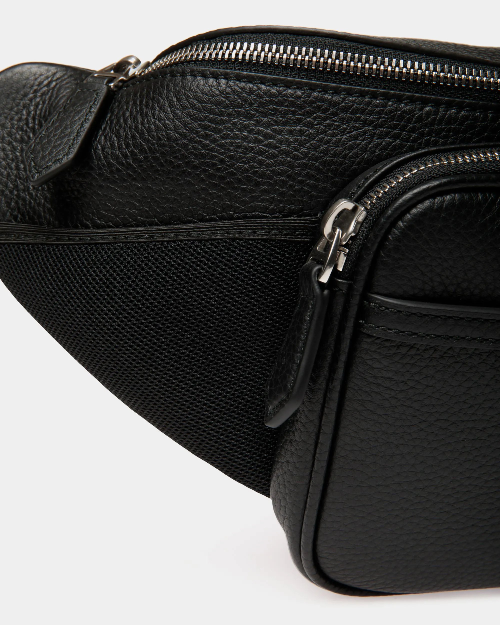 Code Belt Bag in Black Grained Leather