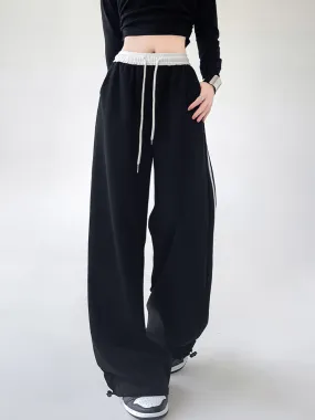 Contrast Waist Wide Leg Pants