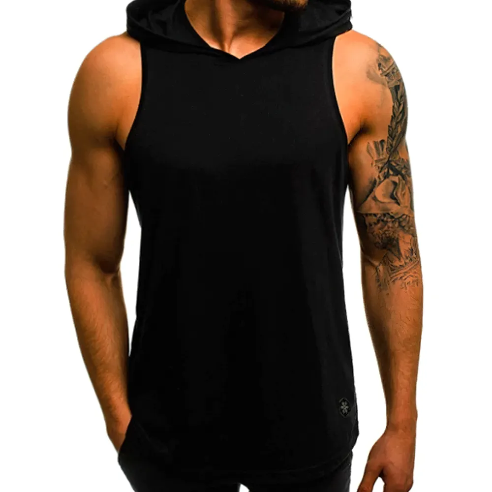 Cool Sleeveless Elastic Tank Top for Men / Sports Slim Hooded Top / Workout Loose Clothing