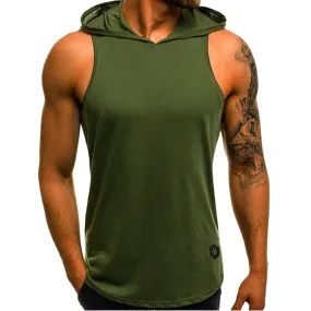 Cool Sleeveless Elastic Tank Top for Men / Sports Slim Hooded Top / Workout Loose Clothing