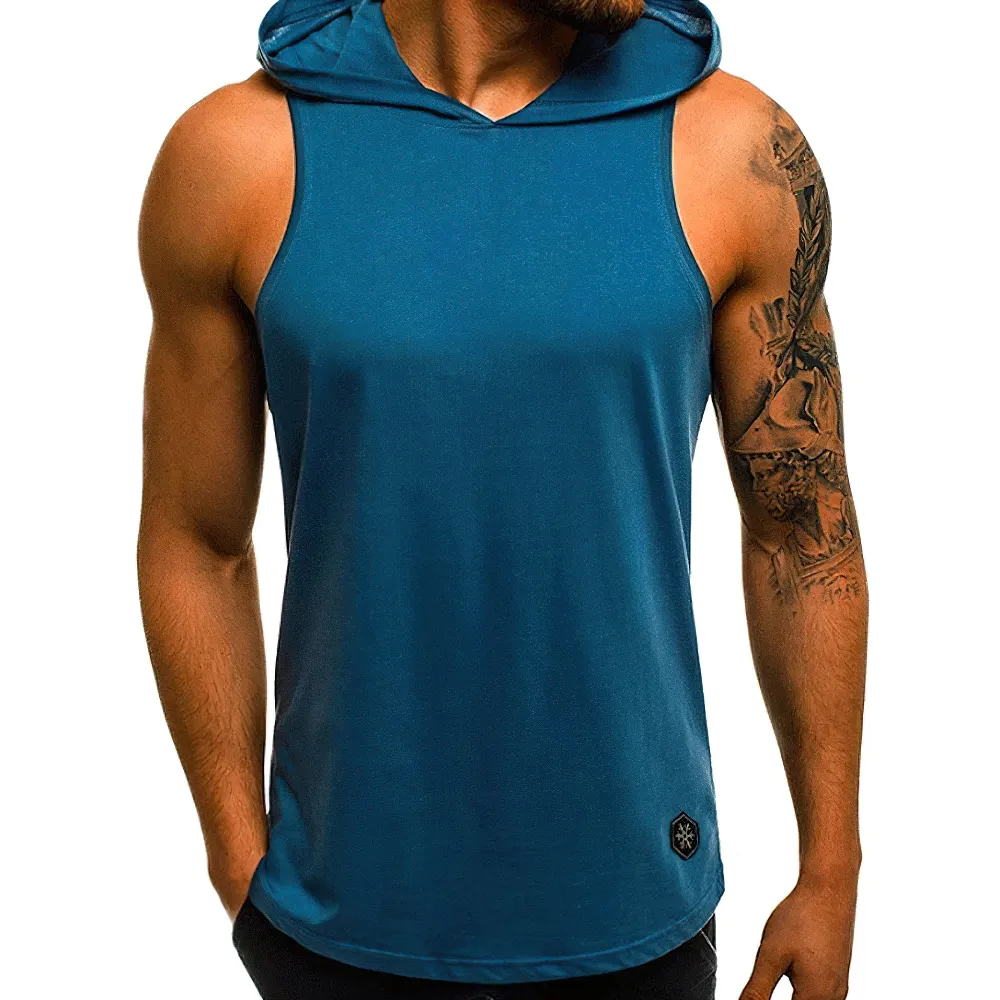 Cool Sleeveless Elastic Tank Top for Men / Sports Slim Hooded Top / Workout Loose Clothing