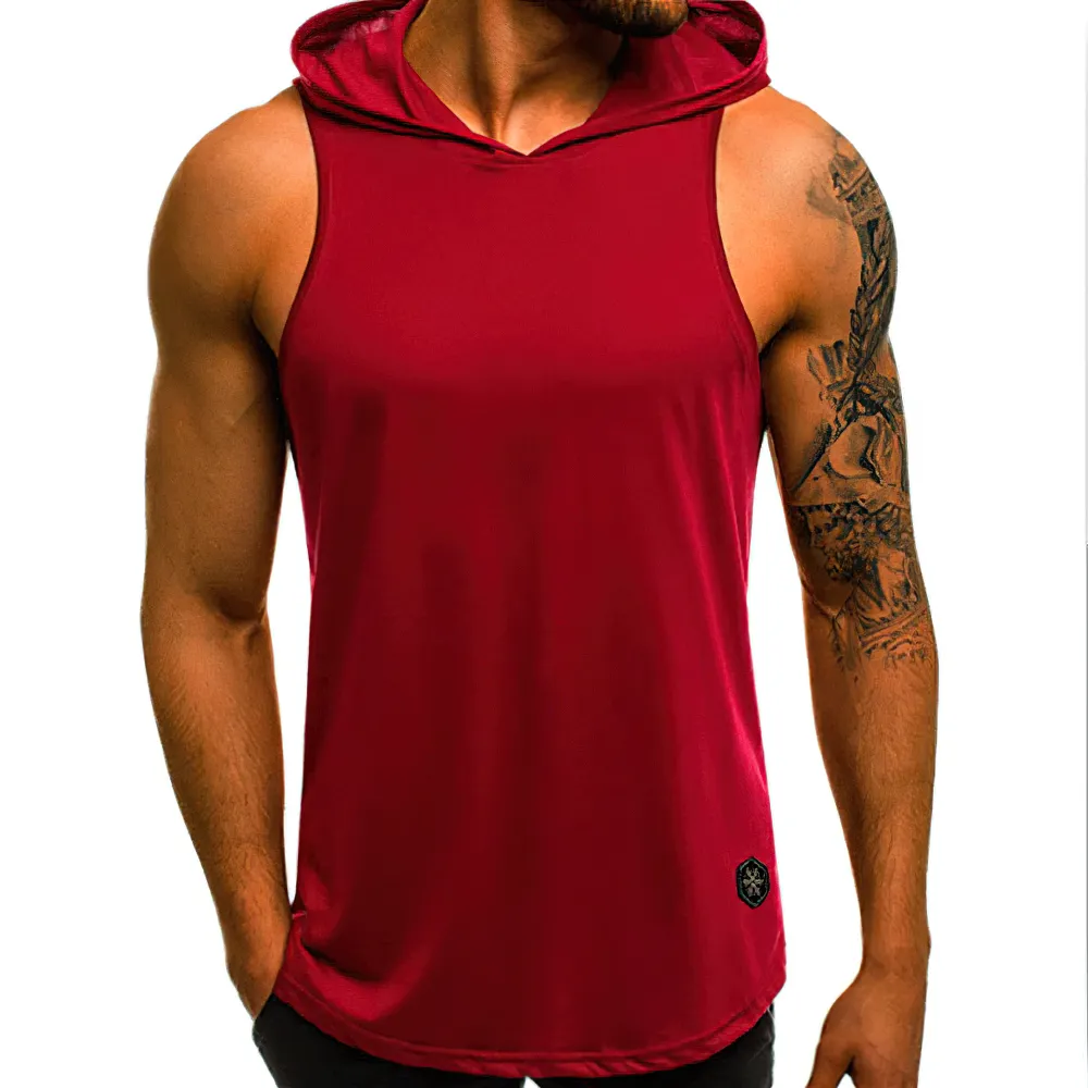 Cool Sleeveless Elastic Tank Top for Men / Sports Slim Hooded Top / Workout Loose Clothing