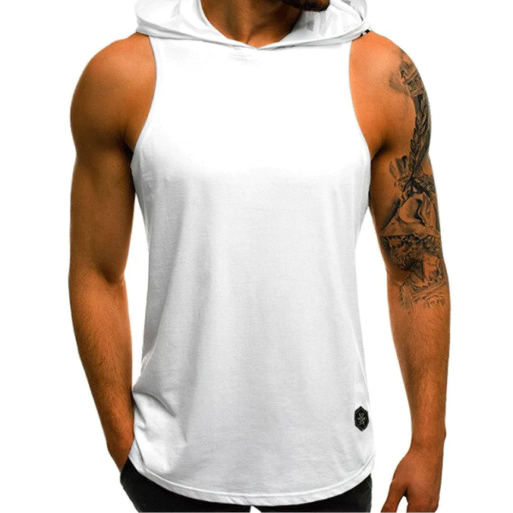 Cool Sleeveless Elastic Tank Top for Men / Sports Slim Hooded Top / Workout Loose Clothing