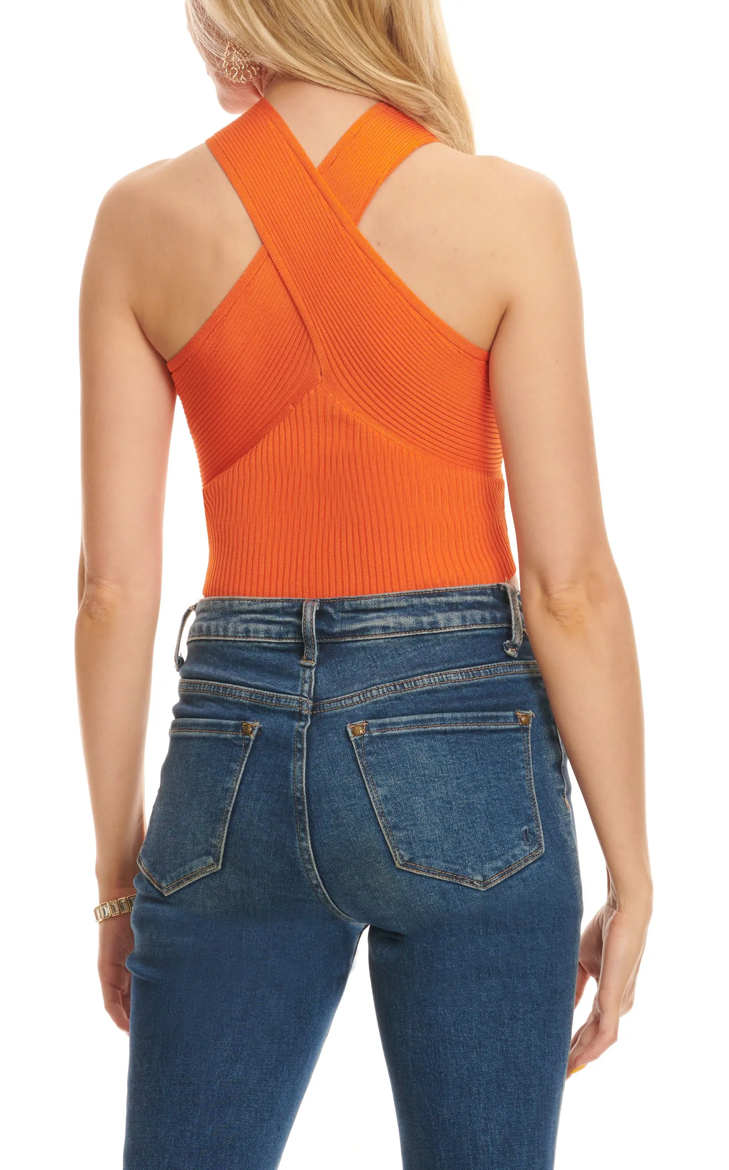 Day + Moon Women's Sunkist Double Crossed Ribbed Sleeveless Crop Top