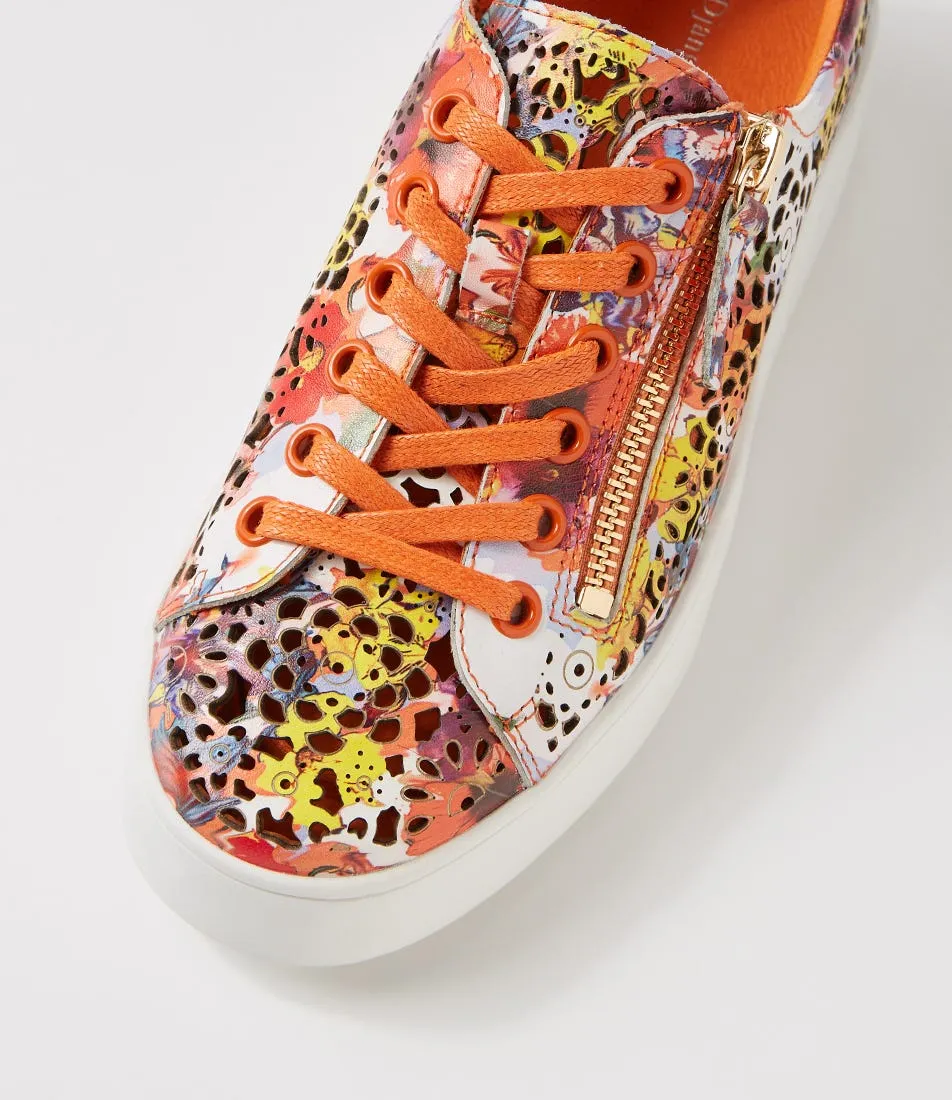 DJANGO & JULIETTE Leitha Orange Poppy White Leather Sneakers