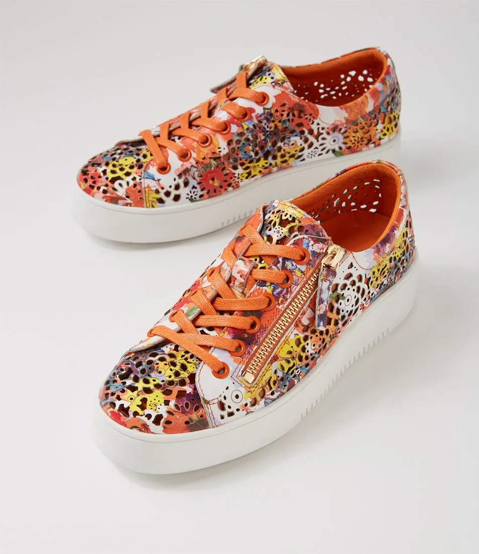 DJANGO & JULIETTE Leitha Orange Poppy White Leather Sneakers