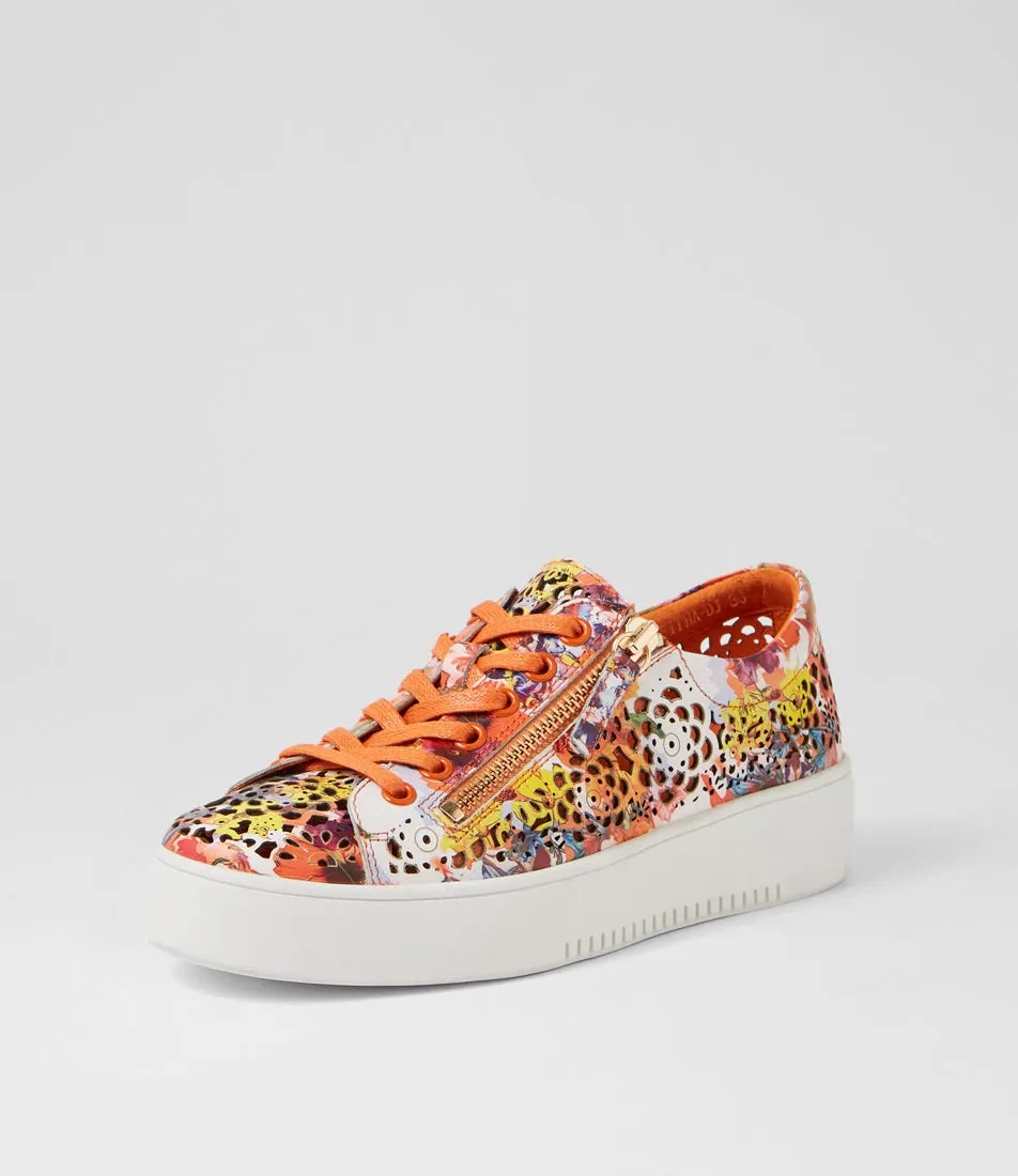 DJANGO & JULIETTE Leitha Orange Poppy White Leather Sneakers