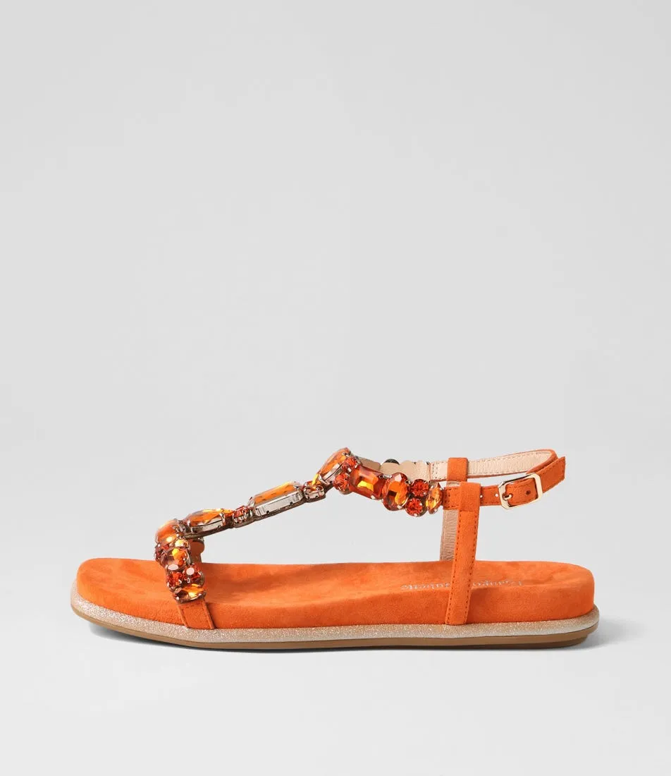 DJANGO & JULIETTE Yopal Orange Suede Jewels Sandals