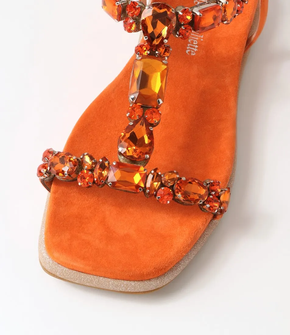 DJANGO & JULIETTE Yopal Orange Suede Jewels Sandals