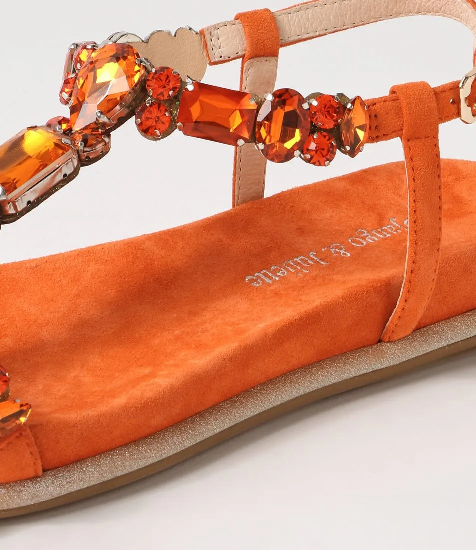 DJANGO & JULIETTE Yopal Orange Suede Jewels Sandals