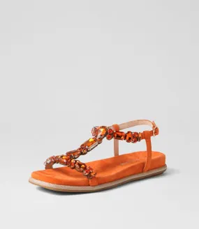 DJANGO & JULIETTE Yopal Orange Suede Jewels Sandals