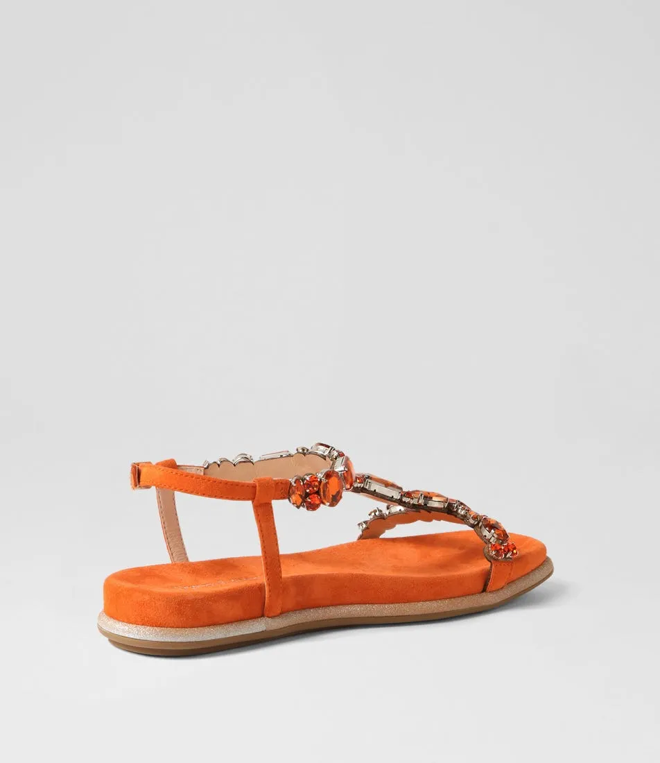 DJANGO & JULIETTE Yopal Orange Suede Jewels Sandals