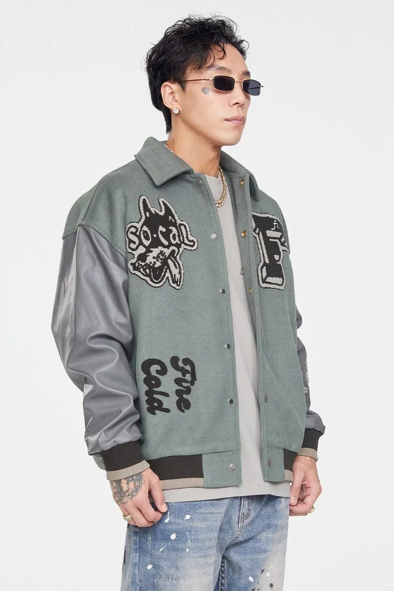 F2CE Skull Embroidered Varsity Jacket