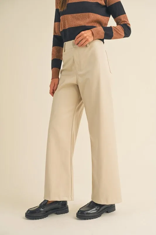 Flor Wide Leg Faux Leather Pants - Ecru