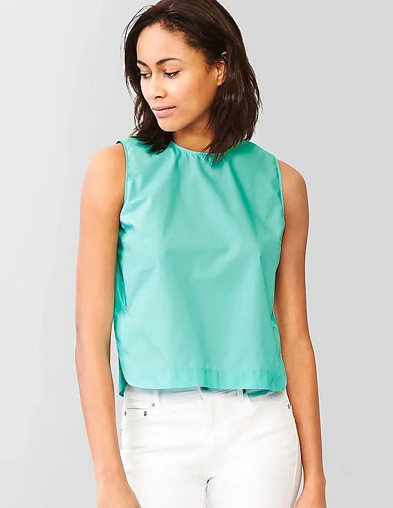 GAP Women Blue Poplin Sleeveless Top