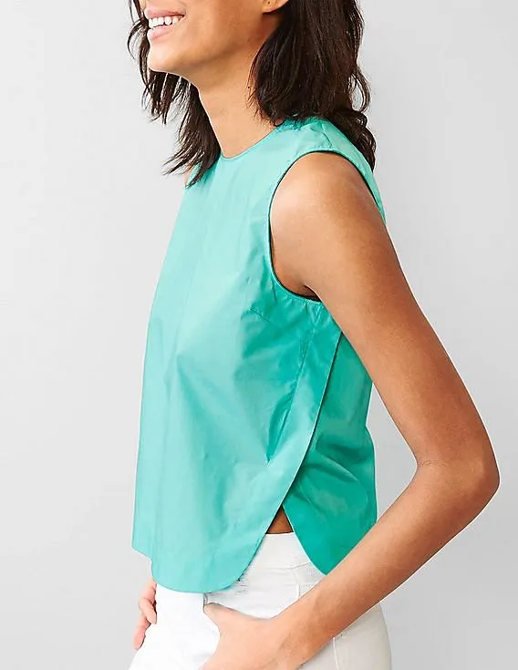 GAP Women Blue Poplin Sleeveless Top