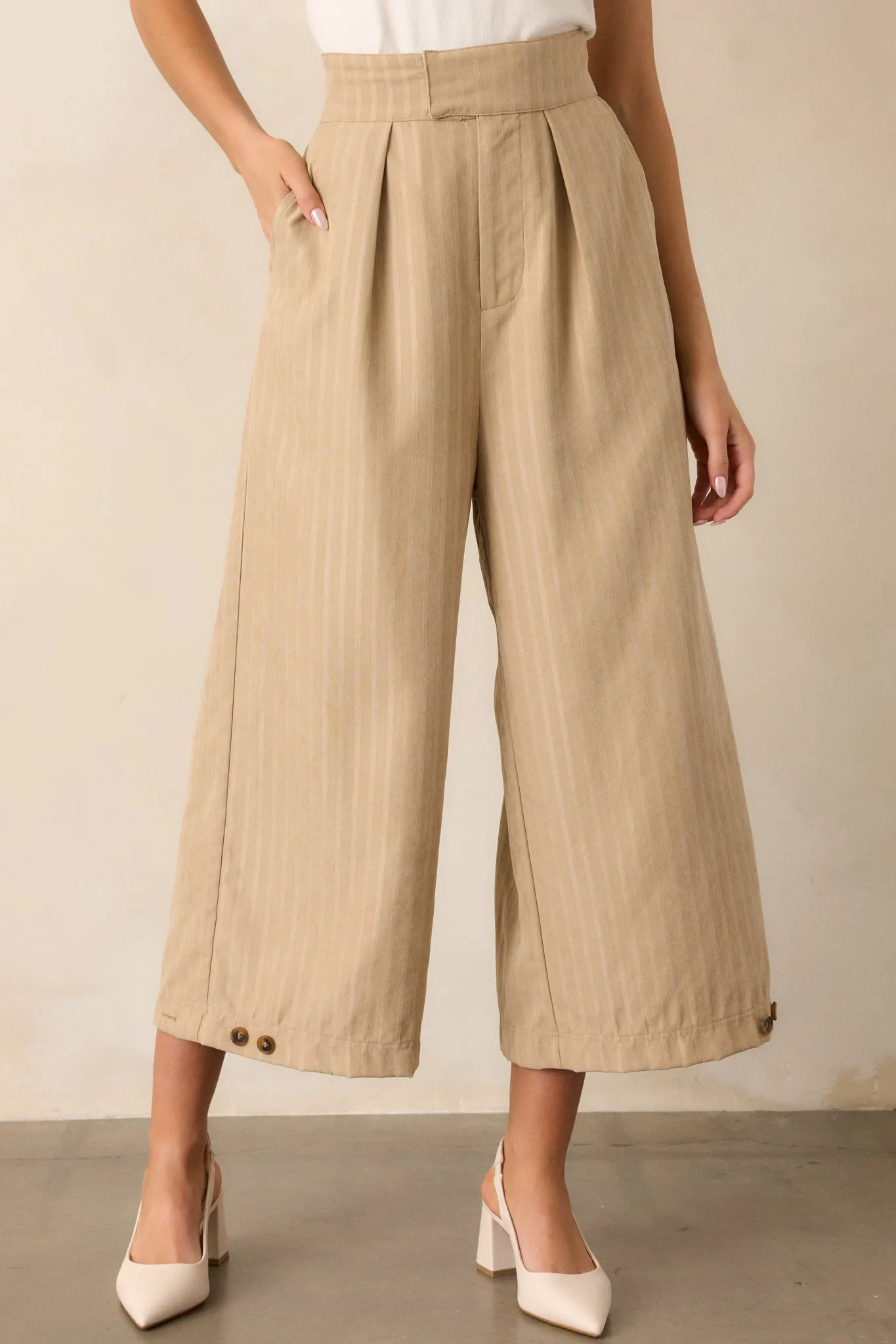 Get With It Tan Pinstripe Cropped Wide Leg Pants