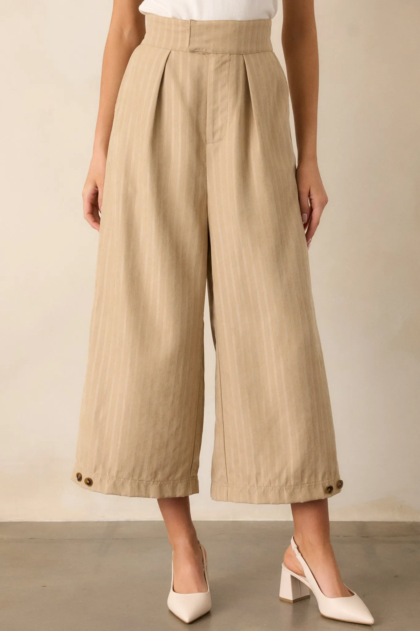 Get With It Tan Pinstripe Cropped Wide Leg Pants