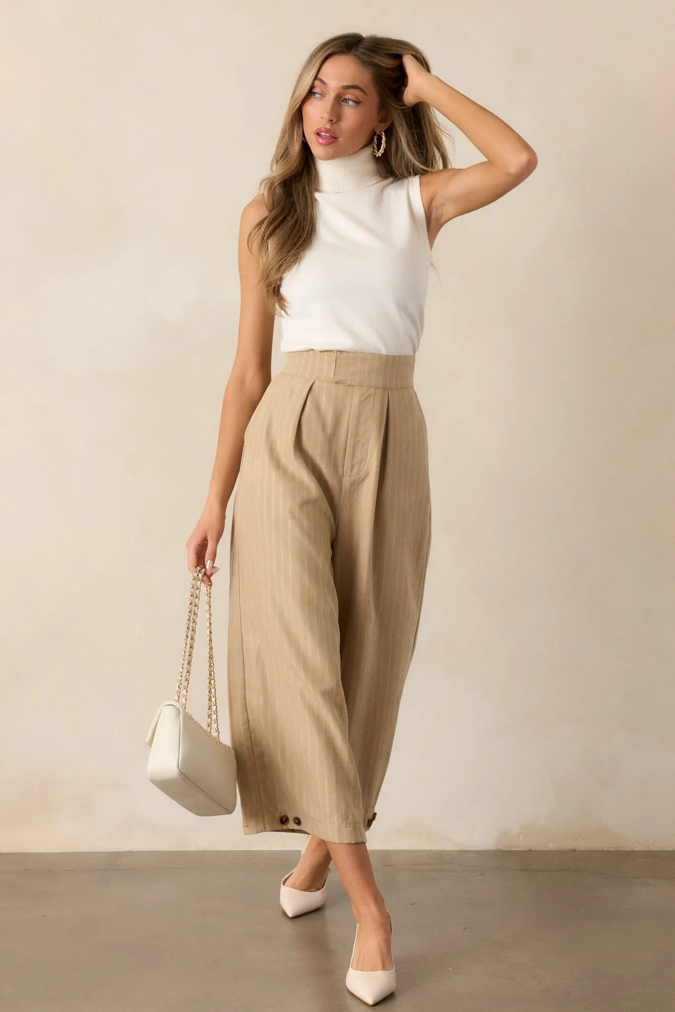 Get With It Tan Pinstripe Cropped Wide Leg Pants