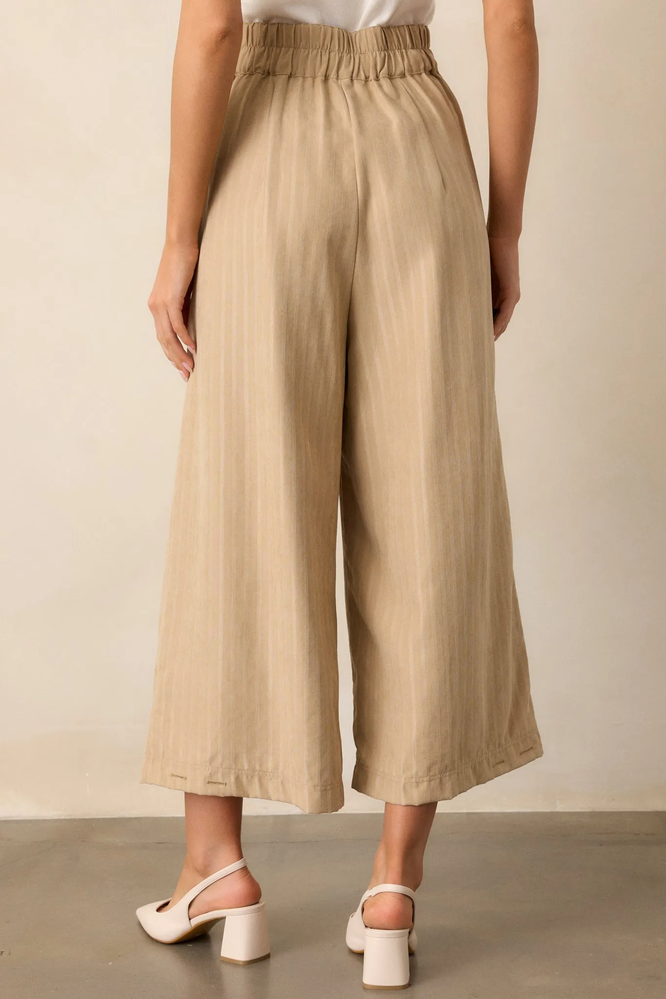 Get With It Tan Pinstripe Cropped Wide Leg Pants