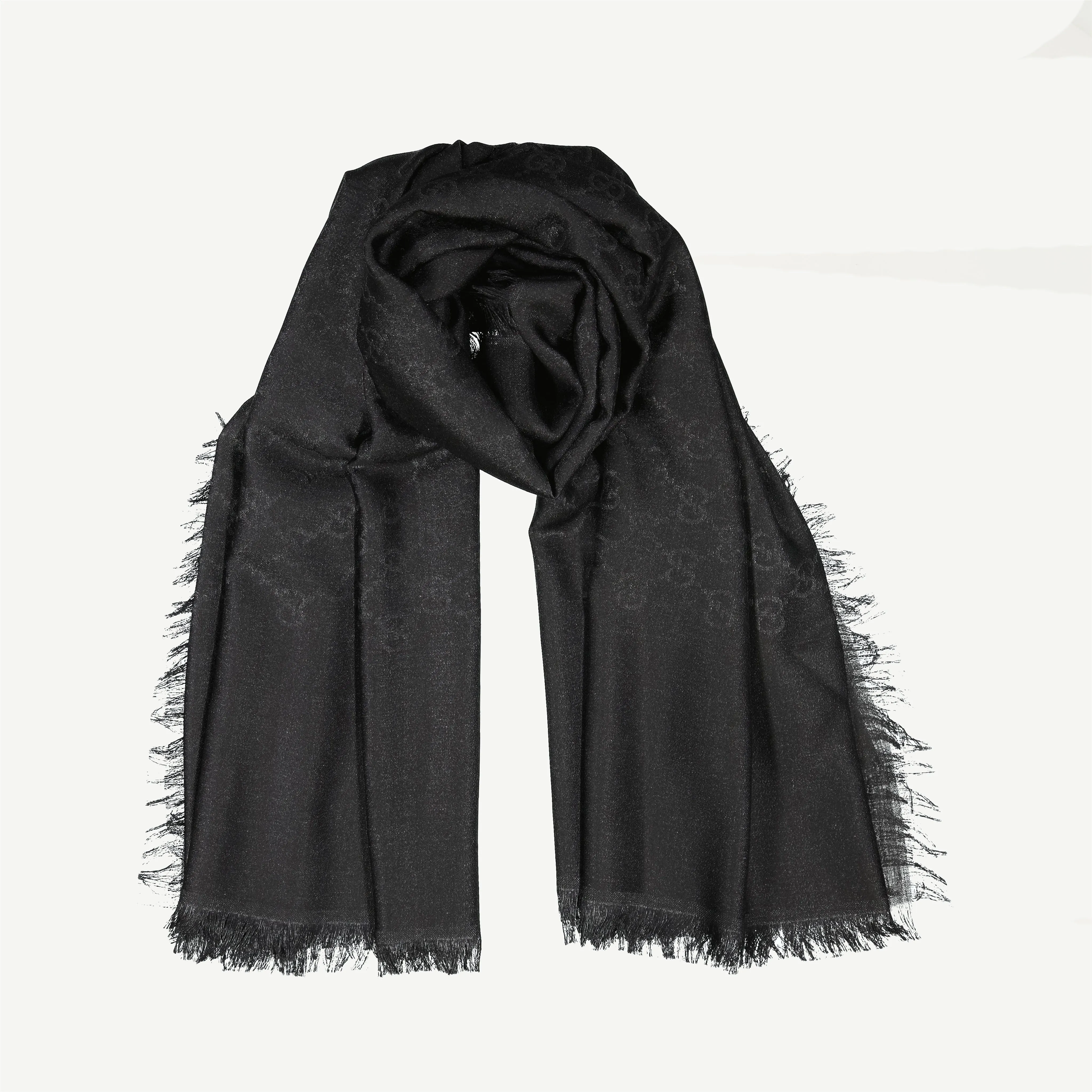 GG Silk Wool Anthracite Scarf