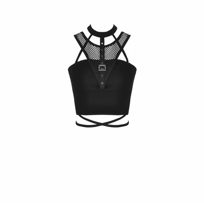 Gothic Women's Style Black Net Trim Sleeveless Crop Top