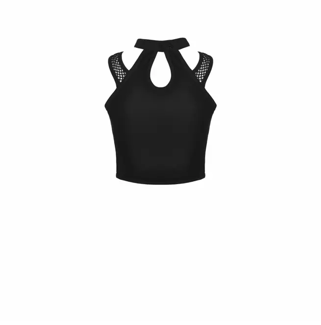 Gothic Women's Style Black Net Trim Sleeveless Crop Top