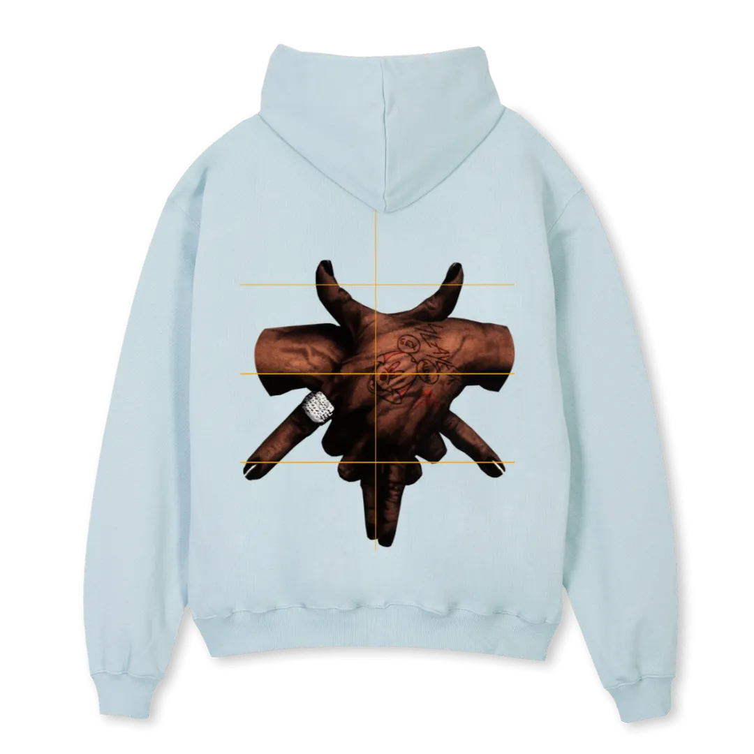 HARBORED FEELINGS Cold Blue Oversized Hoodie.