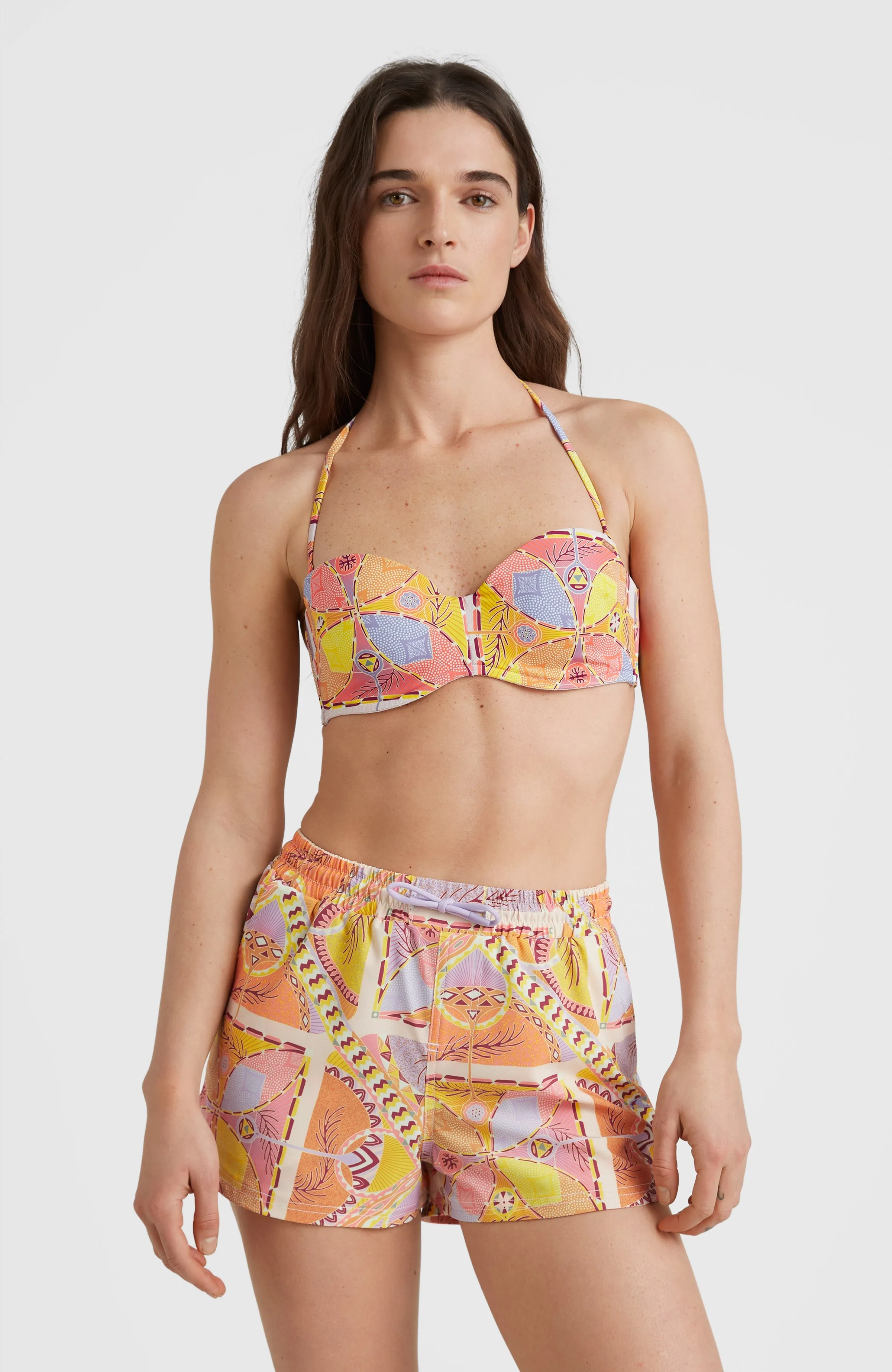 Havaa Mould Wire Bandeau Bikini Top | Yellow Scarf Print