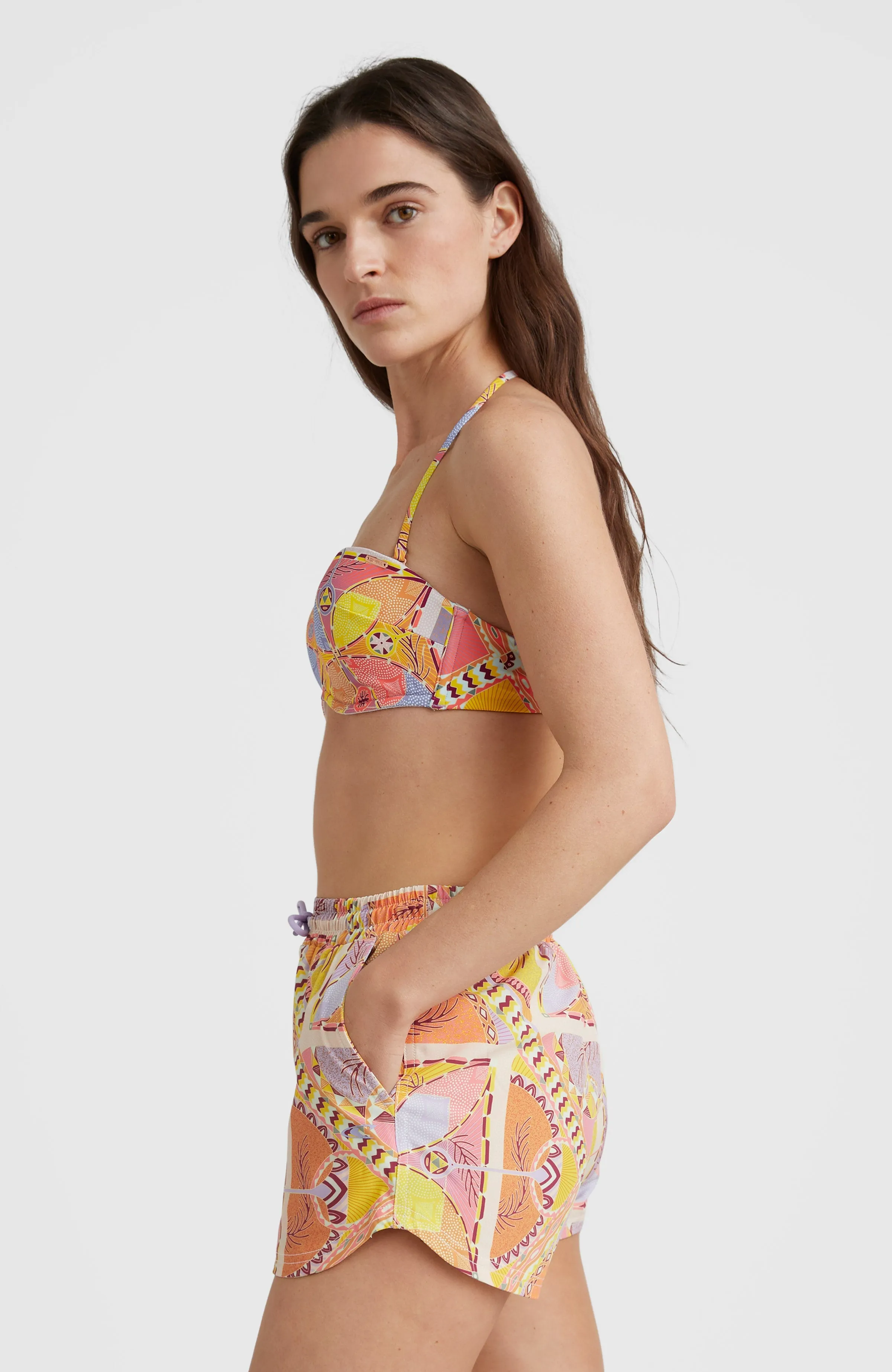 Havaa Mould Wire Bandeau Bikini Top | Yellow Scarf Print