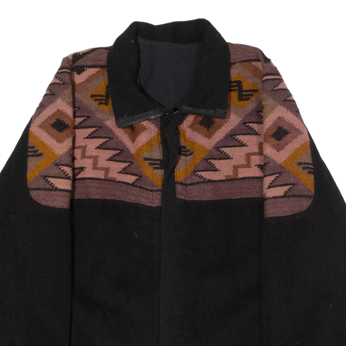 INCAS Peruvian Mens Fleece Jacket Black Wool 90s Geometric XL