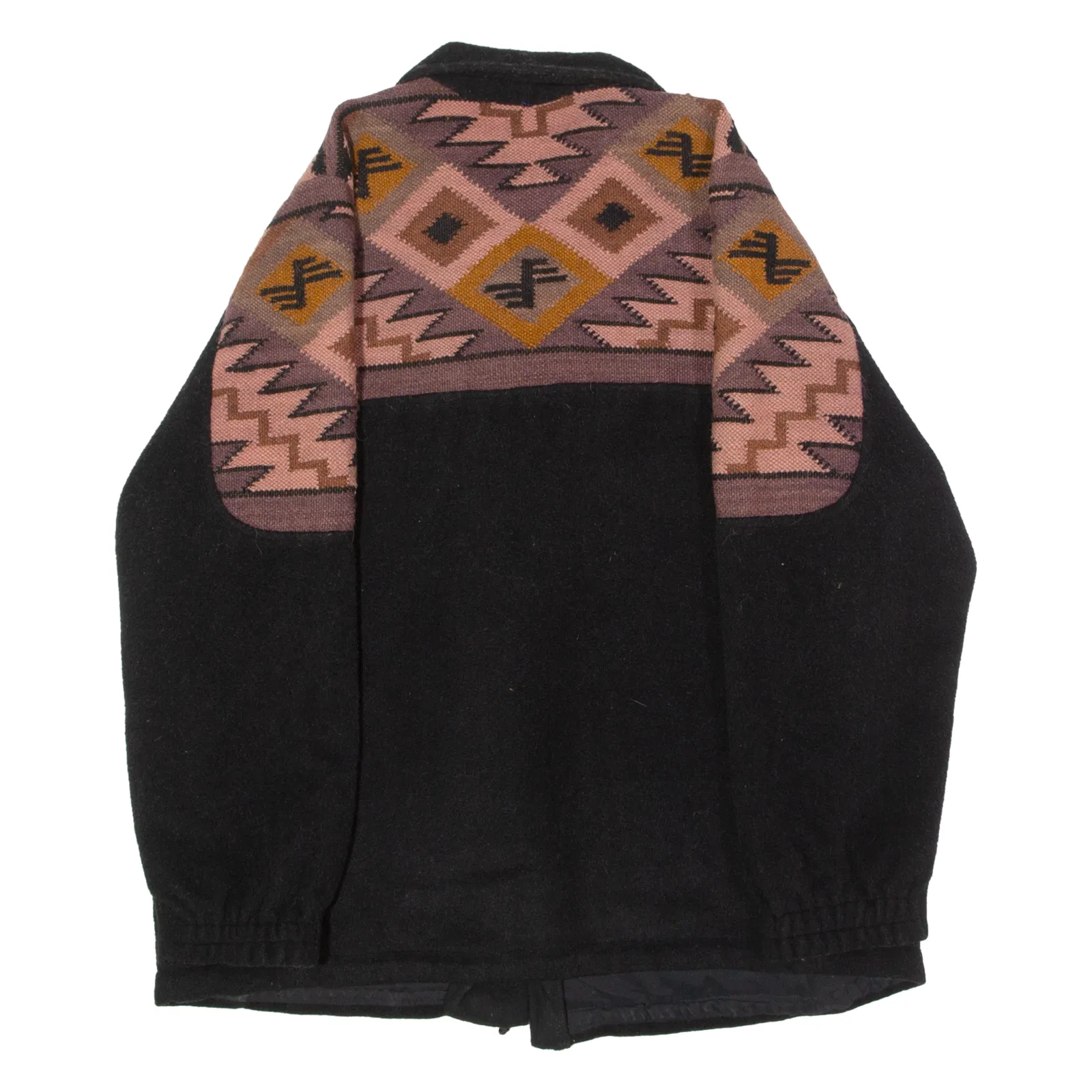 INCAS Peruvian Mens Fleece Jacket Black Wool 90s Geometric XL