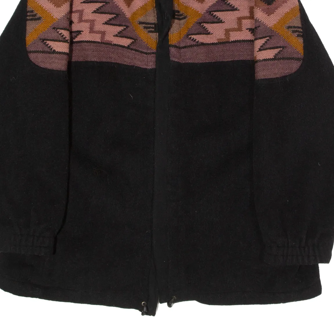 INCAS Peruvian Mens Fleece Jacket Black Wool 90s Geometric XL