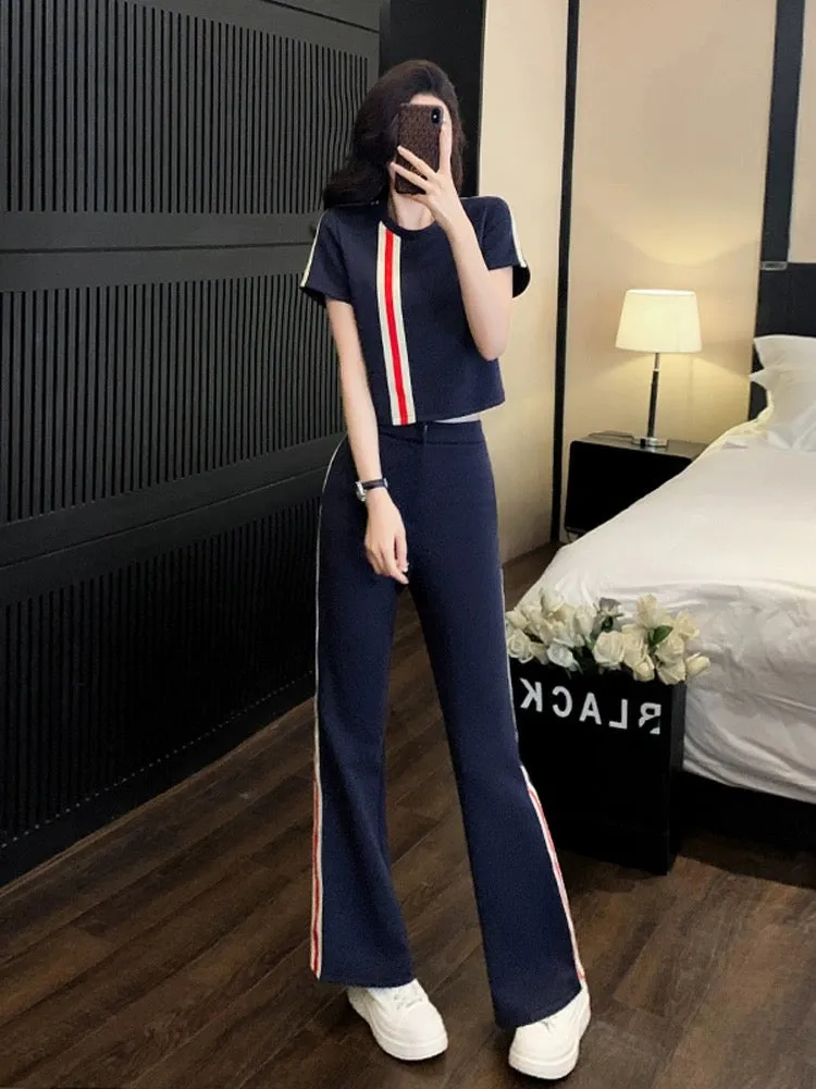 Internet celebrity street sports and leisure suit for women, summer fashion, age-reducing, slimming, short-sleeved, wide-leg pan