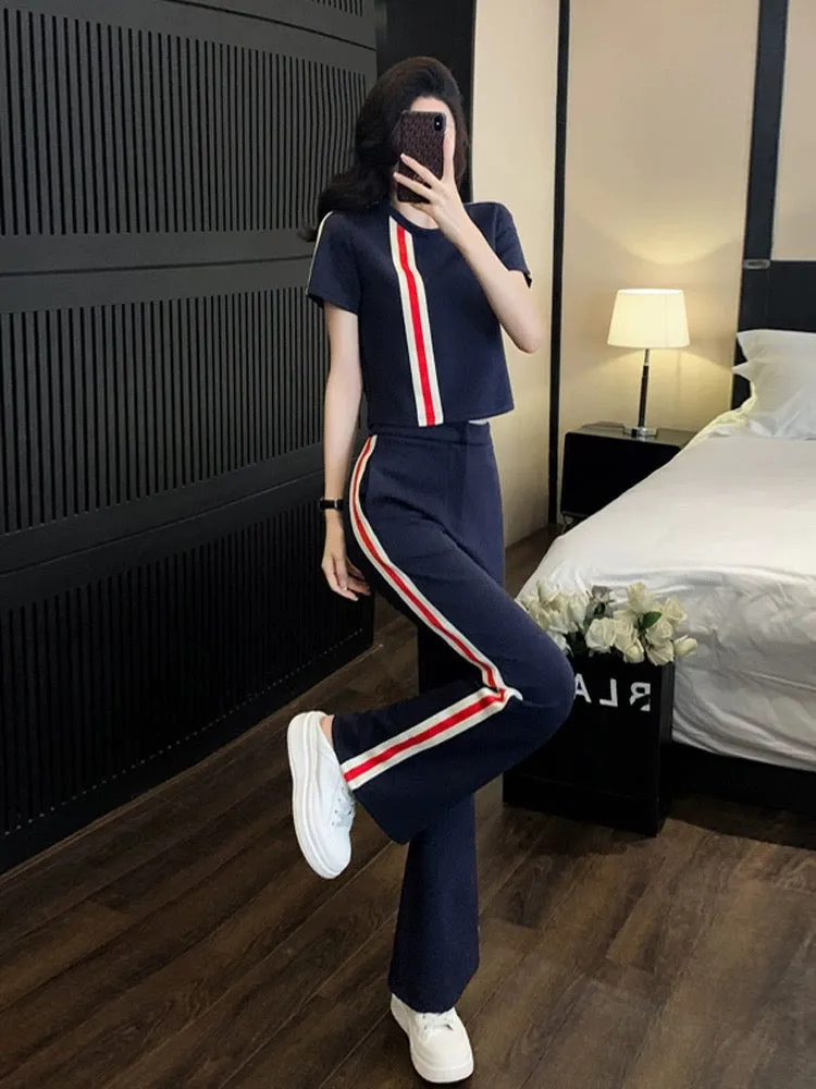 Internet celebrity street sports and leisure suit for women, summer fashion, age-reducing, slimming, short-sleeved, wide-leg pan