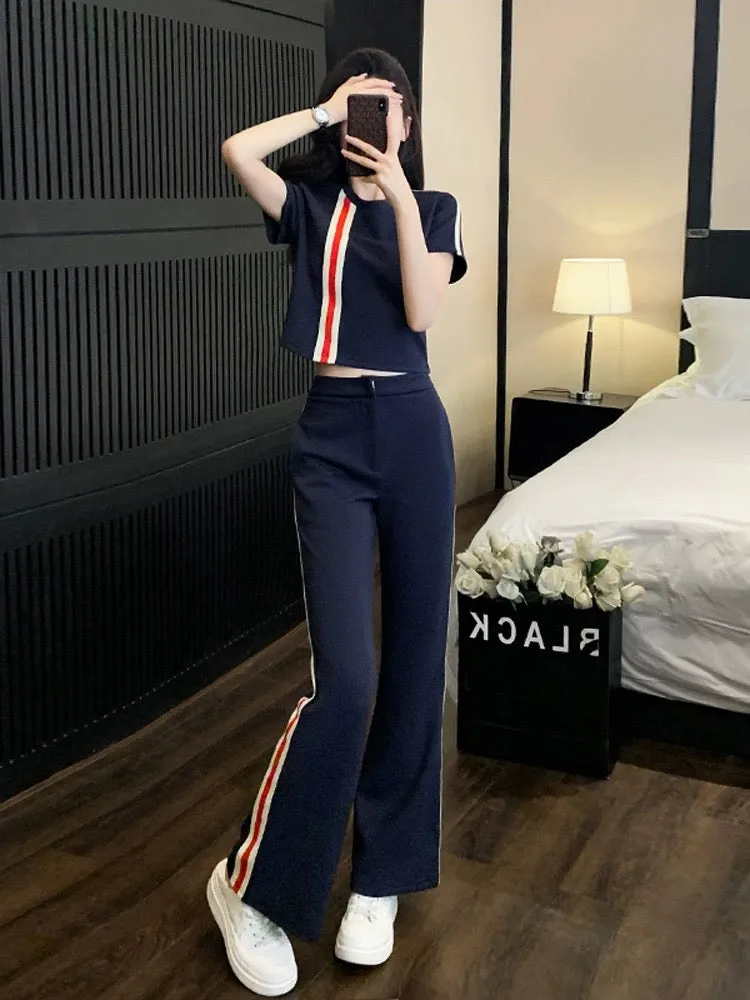 Internet celebrity street sports and leisure suit for women, summer fashion, age-reducing, slimming, short-sleeved, wide-leg pan