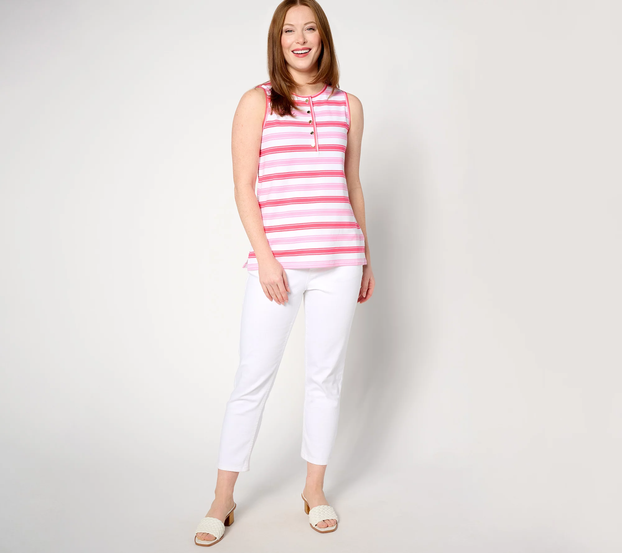 Isaac Mizrahi Live! Clubhouse Yarn Dye Stripe Sleeveless Top