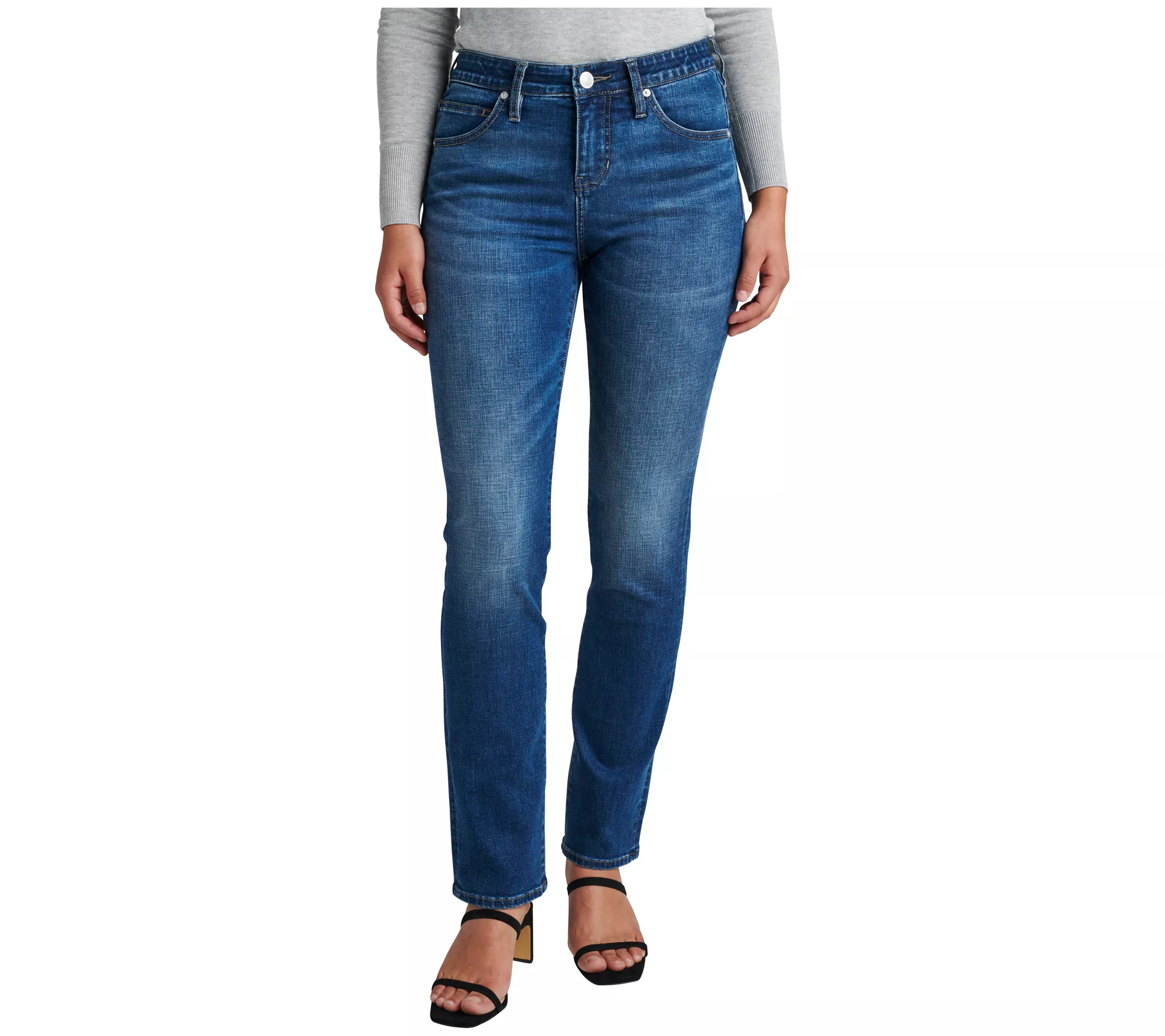 JAG Jeans Petite Ruby Mid Rise Straight Leg Jea ns -Thorne Blu