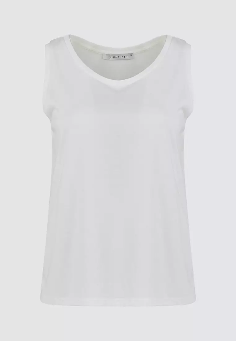 Jimmy Key Jimmy Key White Sleeveless U Neck Basic Knitted Tank Top