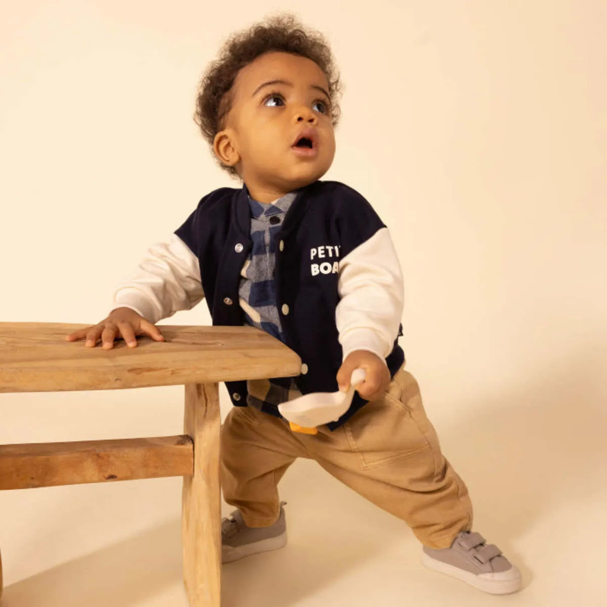 Kids Petit Bateau Baby Lereve Fleece Baseball Jacket - Smoking Blue