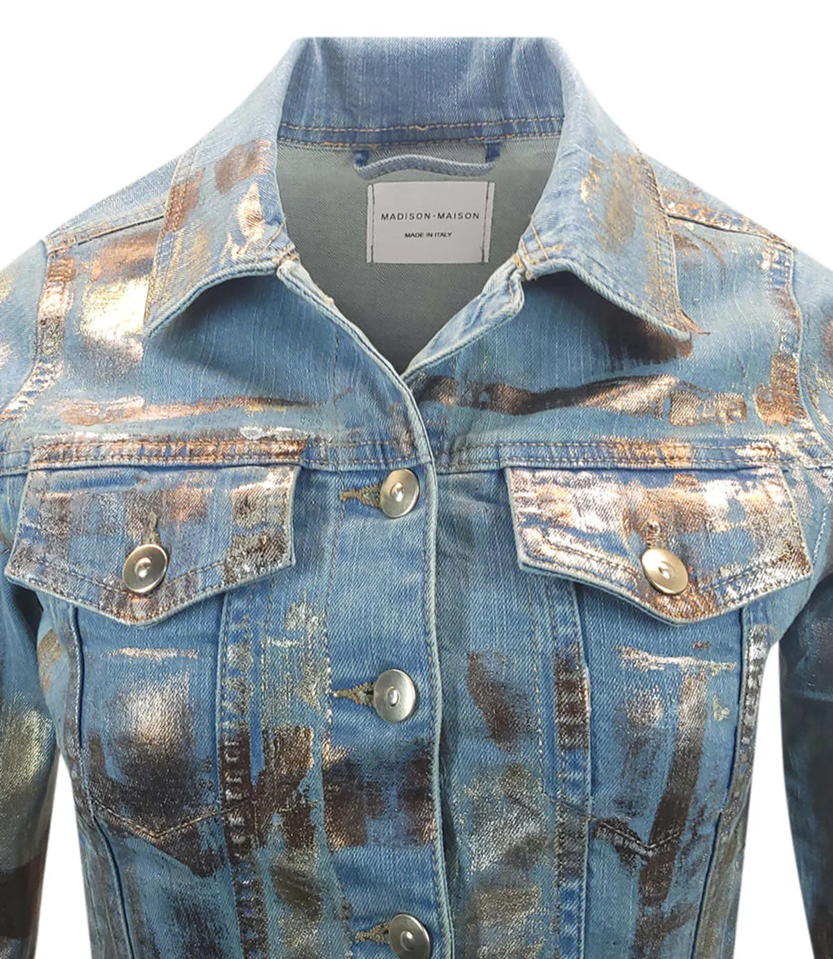 Light Blue/Gold Cotton Slim Jean Jacket - LIGHT BLUE/GOLD