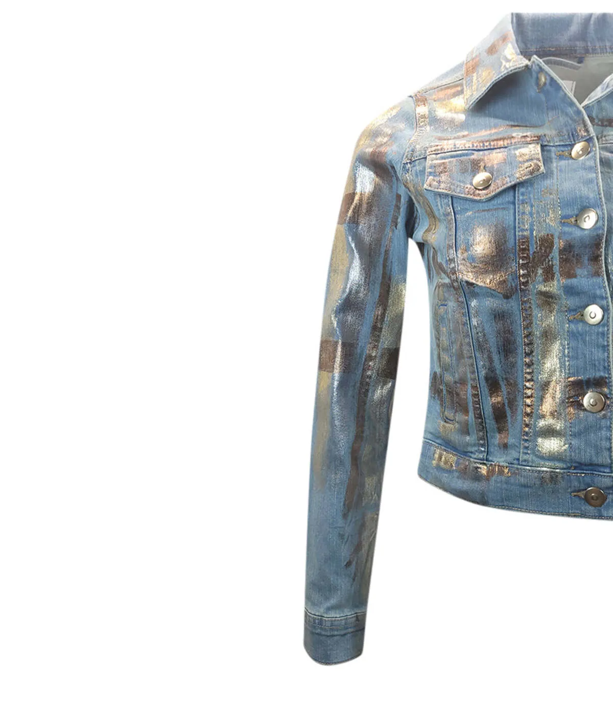 Light Blue/Gold Cotton Slim Jean Jacket - LIGHT BLUE/GOLD